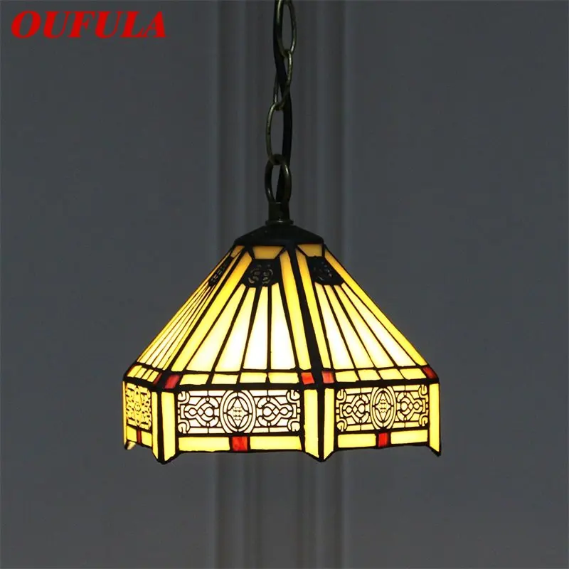 

OUFULA Tiffany Glass Pendant Lamp LED Creative Simple Vintage Hanging Light Decor for Home Dining Room Bedroom Hotel
