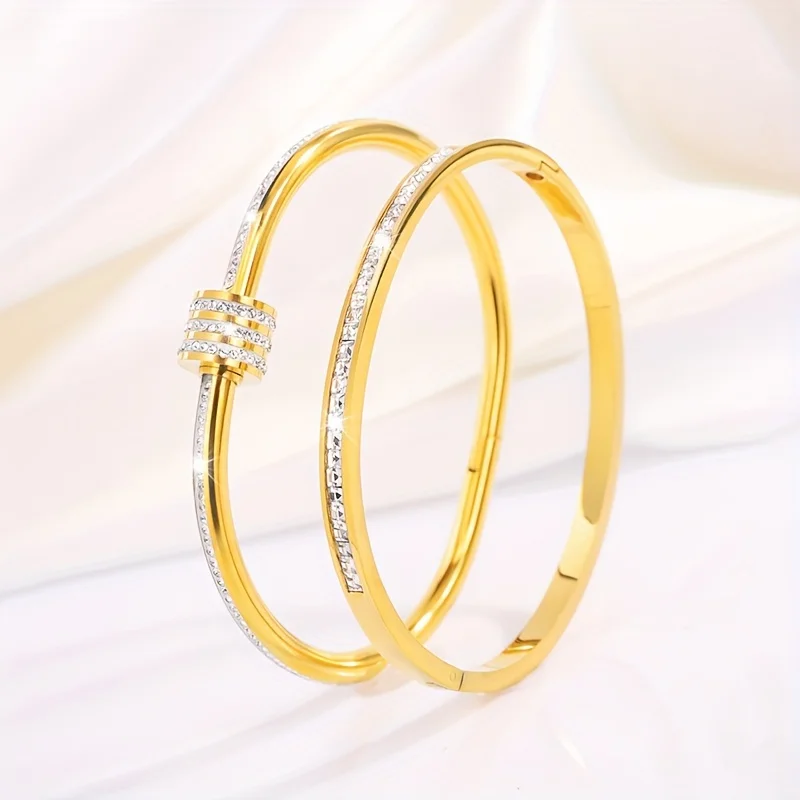 UILZ 2 шт. роскошный штабелируемый браслет из нержавеющей стали женские однорядные