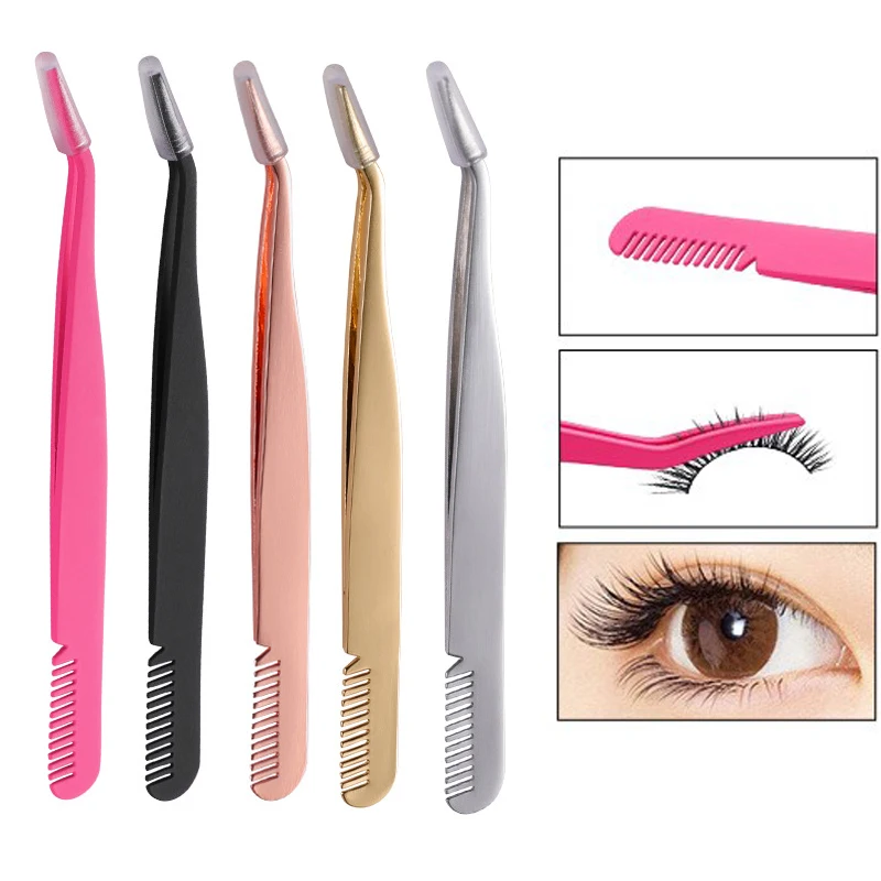 

Stainless Steel Eyelash Curler Tweezers False Eyelash Applicator Eyelash Extension Styler Tweezers Clip Aid Makeup Tweezers Tool