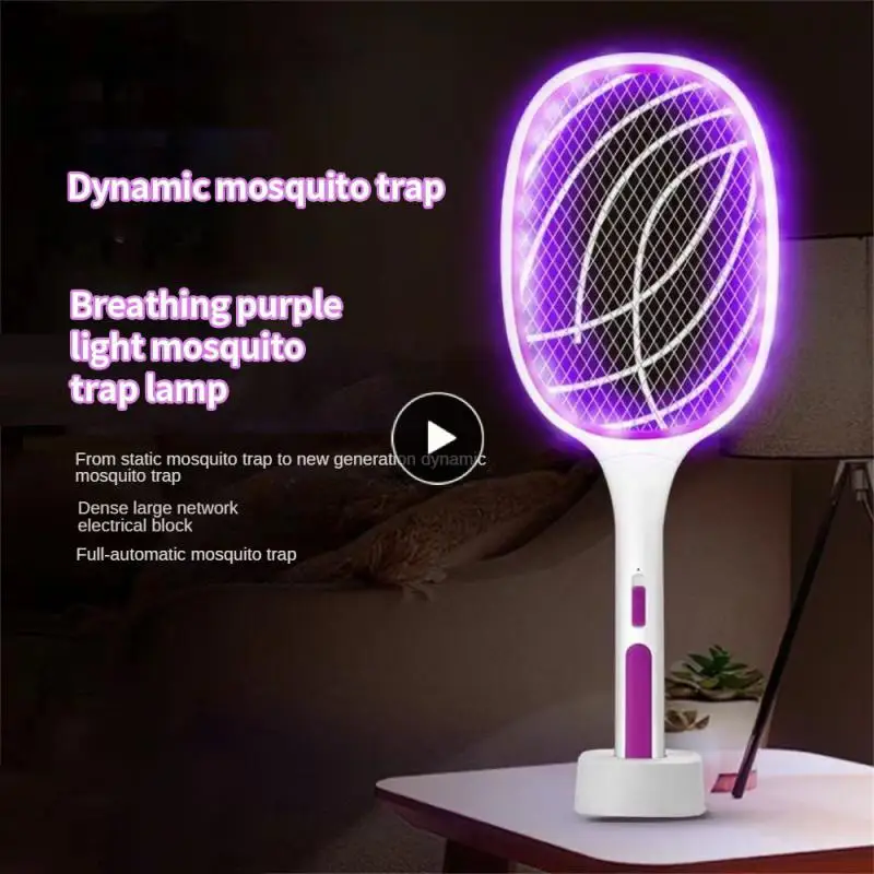

Bug Zapper Mosquito Racket Insect Killer Two-in-one Summer Fly Swatter Wireless Charging Base Electric Mosquito Racket Uv Light