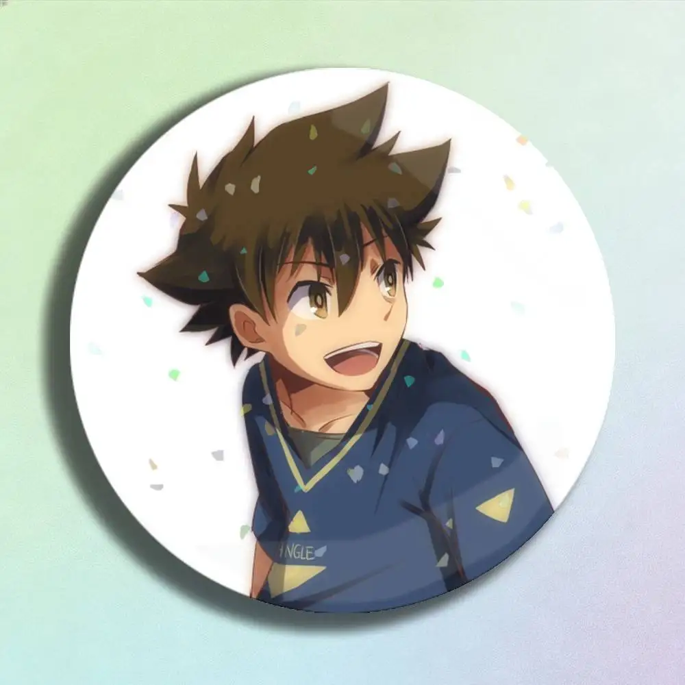 Фото Эмалевые значки Digimon Yagami Taichi для рюкзаков и одежды, ручной работы, круглые, для украшения сумок и в качестве подарка №5