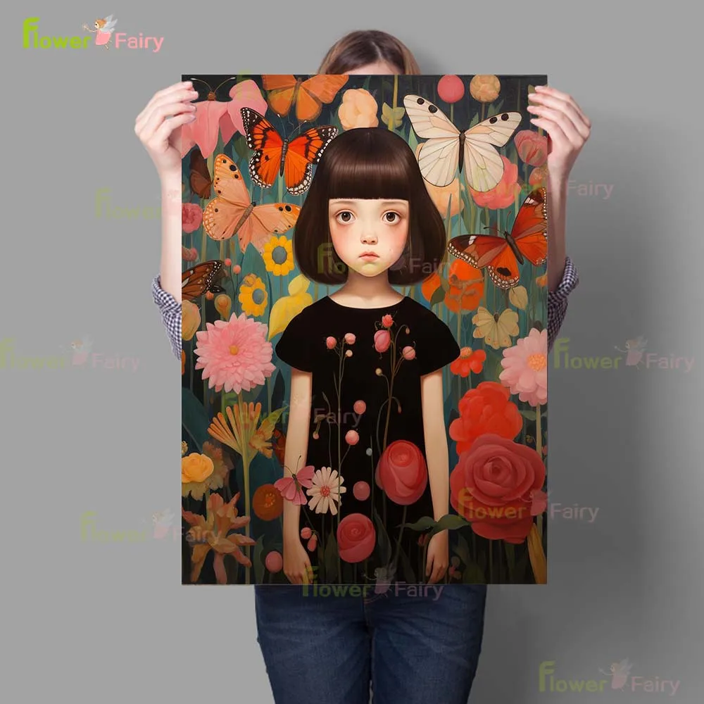 Иллюстрация портрет Девушки Бабочка девушка плакат настенное Искусство Холст