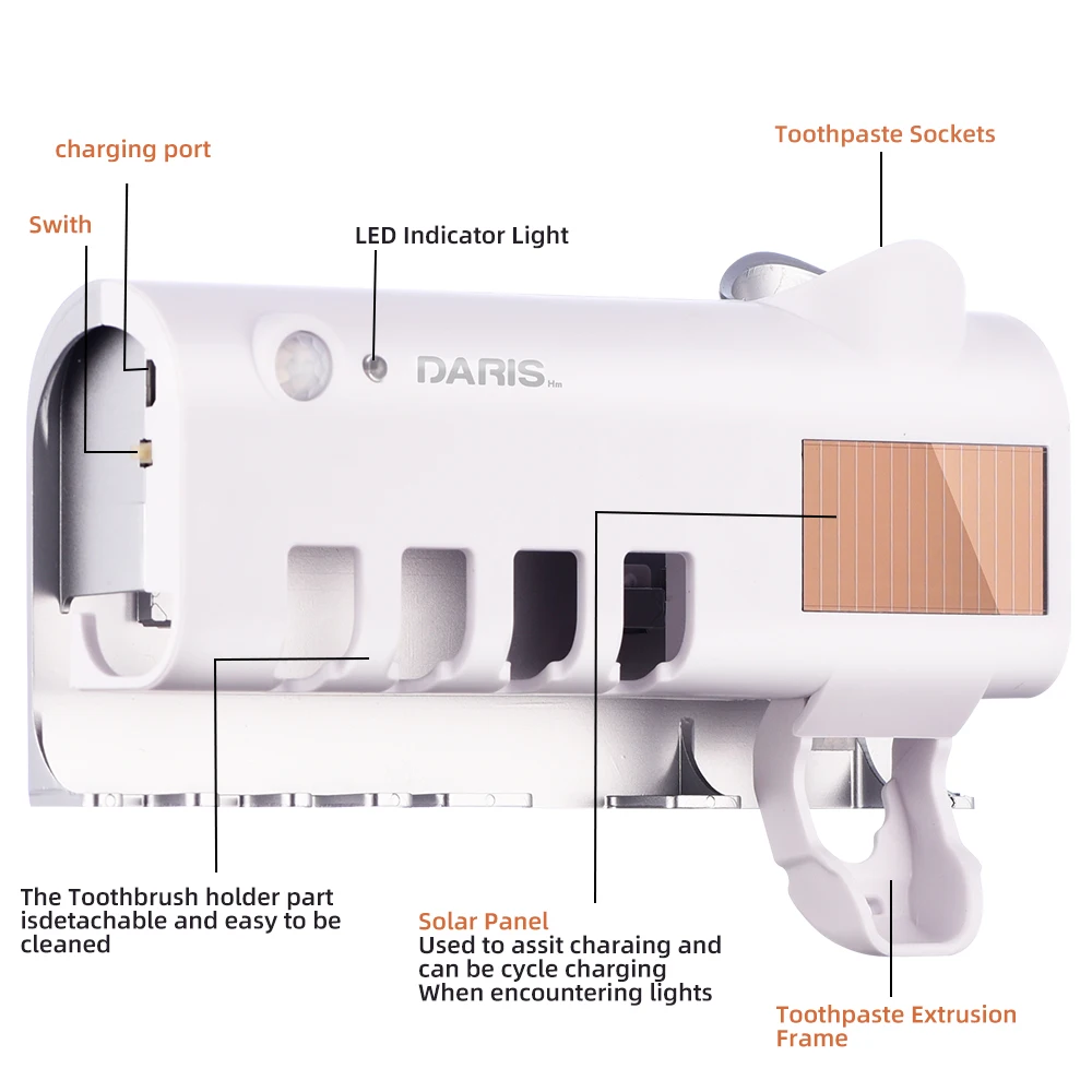 Держатель для зубной щетки SDARISB на солнечной энергии двухслойный стерилизатор