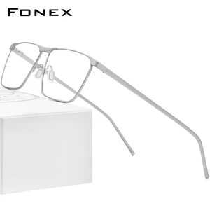 FONEX Pure Titanium Glasses Frame Men 2020 Prescription Eye Glasses for Men Square Eyeglasses Myopia