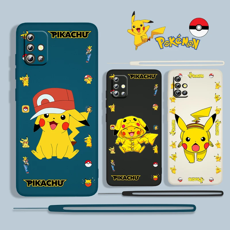 

Cute Cartoon Pikachu For Samsung Galaxy A73 A53 A33 A52 A32 A22 A71 A51 A21S A03S A30S A50 Liquid Rope Phone Case Cover Fundas