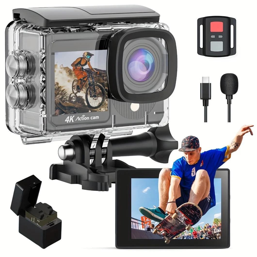 

4K Action Camera Touch Screen - Dual Screen Ultra HD EIS WiFi ，1574.8inchUnderwater Camera 170° Wide Angle Video Camera