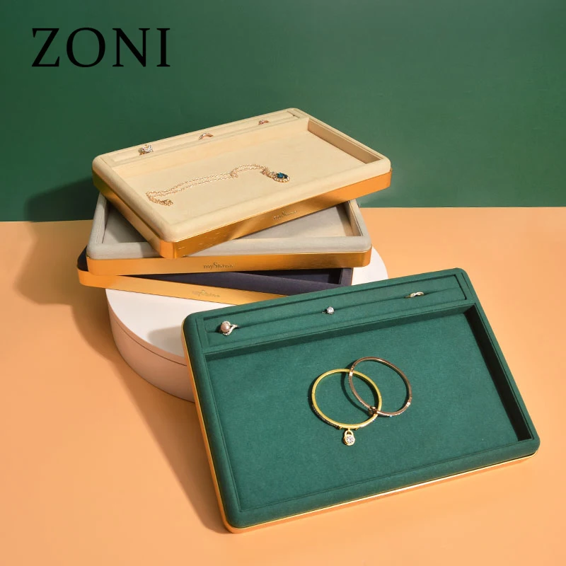 Luxury Jewelry Store High Leve Microfiber Display Tray Rectangular Earring Necklace Holder Bracelet Show Case Ring Organizer