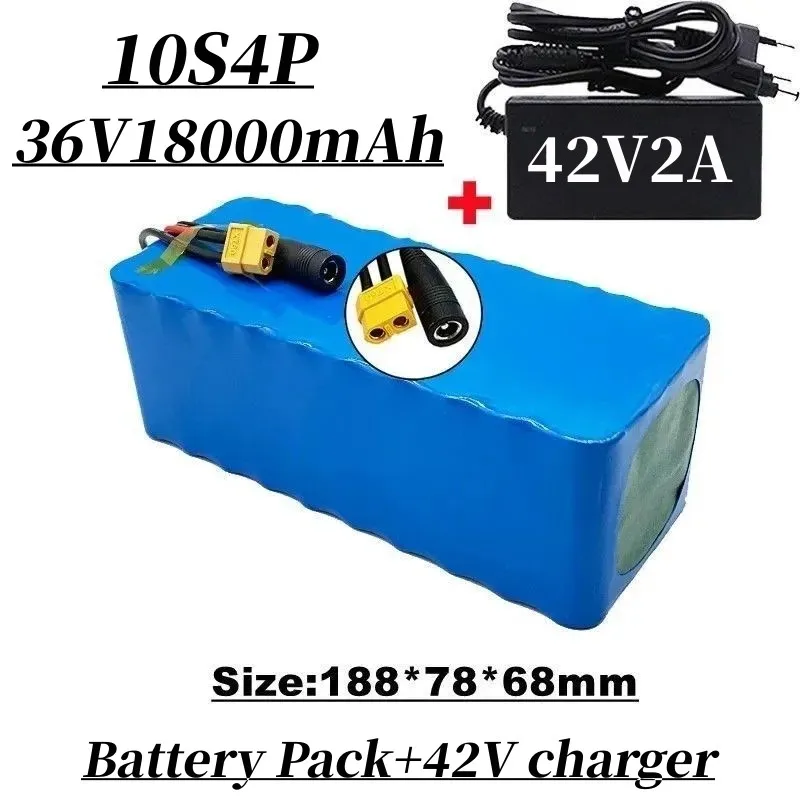 

36V10S4P 18000mAh lithium-ion battery, built-in BMS protection, suitable for electric bicycles, Kick scooter, batteries+chargers