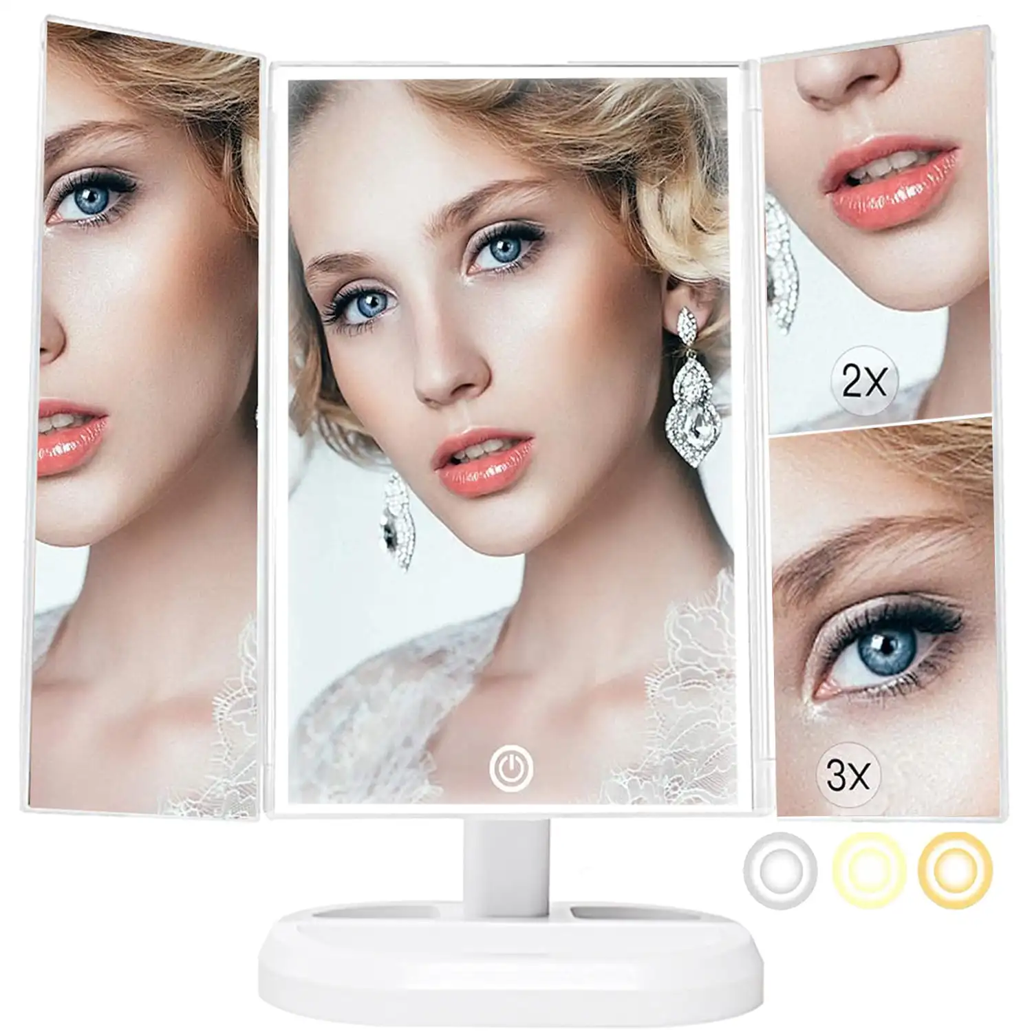 

Makeup Mirror Vanity Mirror with Lights - 36 LED Trifold Mirror,1x 2X 3X Magnification, ° Rotation Touch Control , Portable Hig