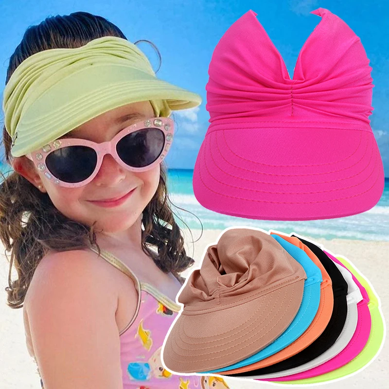 

Child Sun Visor Summer Sun Hat Flexible Anti-UV Elastic Wide Brim Hollow Top Hats Outdoor Quick-drying Beach Sun Protection Hat