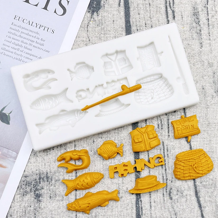 

Fishing Game Silicone Sugarcraft Mold Resin Tools Cupcake Baking Mould Fondant Cake Decorating Tools