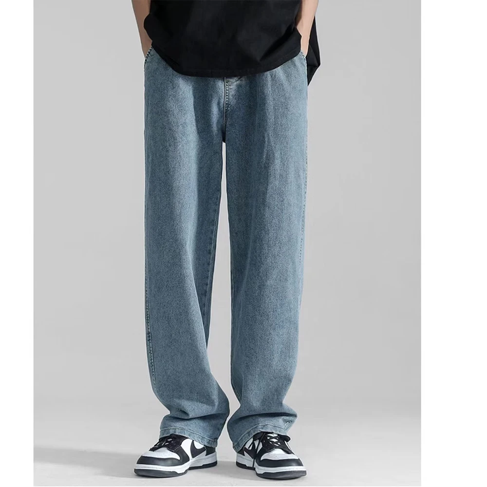 

Мужские джинсы Корейская версия студенческие повседневные брюки прямые свободные широкие джинсы в стиле High Street корейские Черные Серые Синие мешковатые джинсы