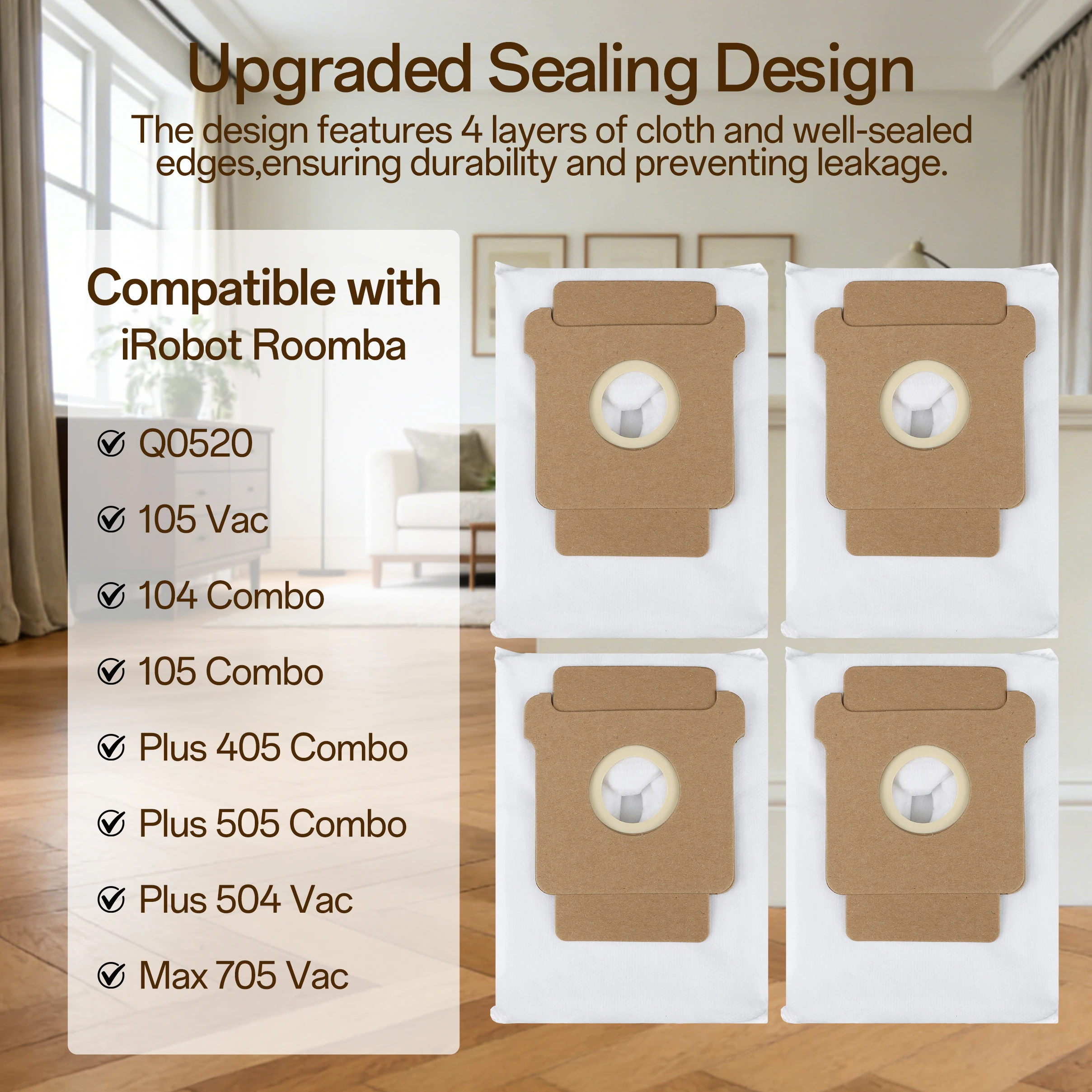 Фото Мешки для сбора пыли для роботов-пылесосов iRobot Roomba Q0520/105 Vac/104/105 Combo/Plus 405/505 Combo/Max 705 Vac, аксессуары №3