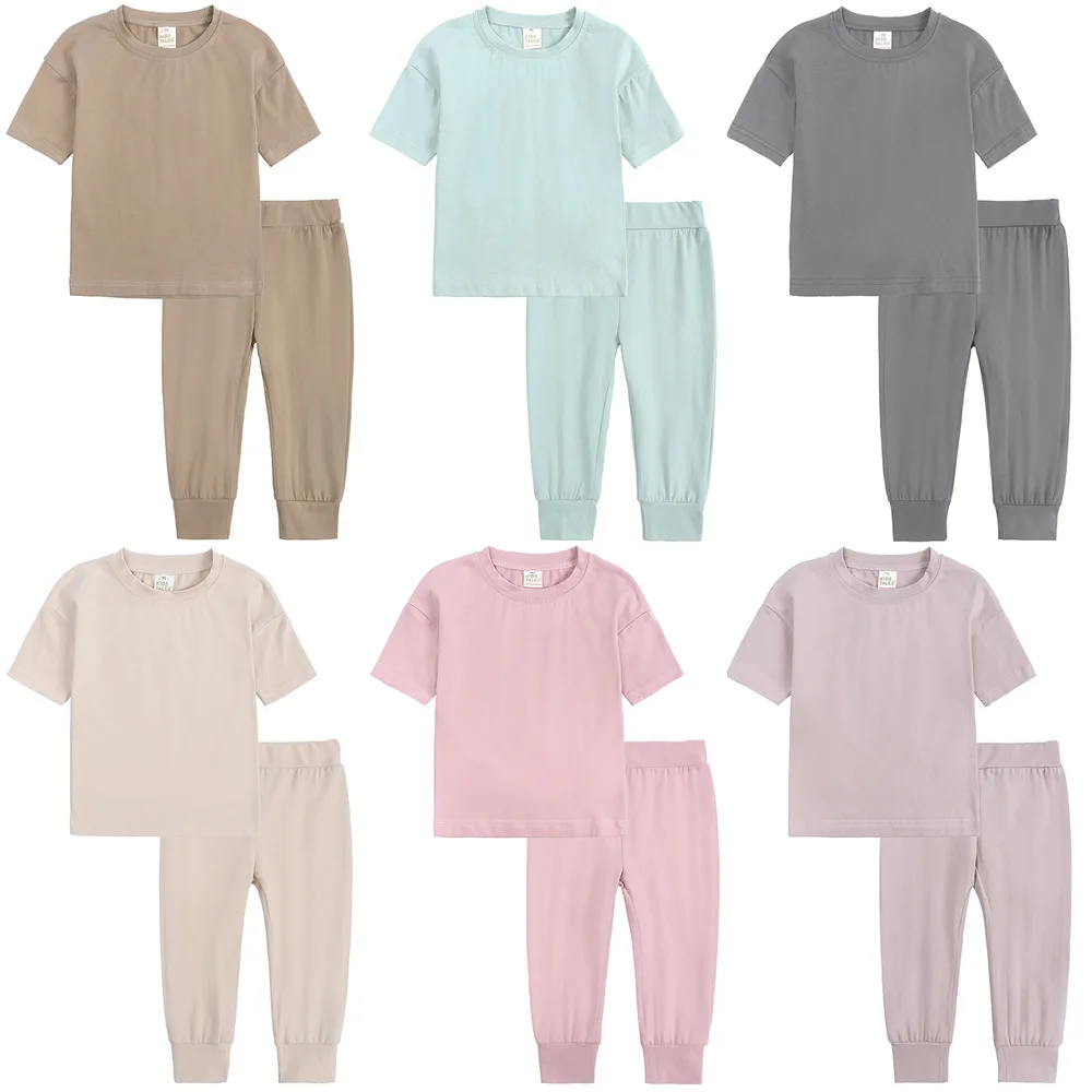 

Kids Clothes Set 2pcs Solid Color Short Sleeve Trousers Suit Girl Boys Outfits Infant Children Clothing For Kid Toddler Summer