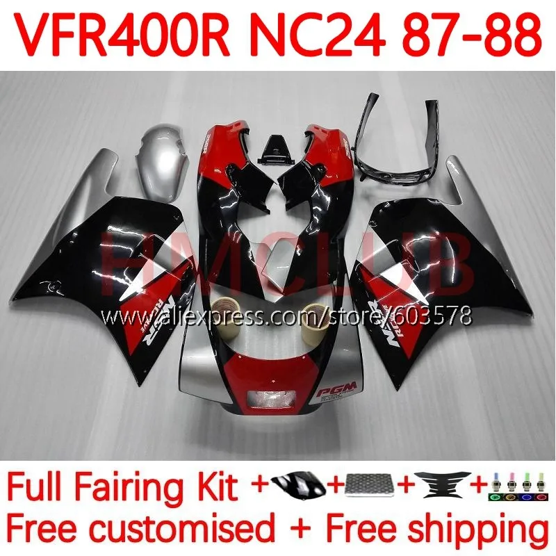 

Корпус для HONDA VFR400 R V4 VFR400RR RVF400R VFR400R 1987 1988 RVF VFR 400 R RR 400R CC NC24 87 88 обтекатель 132No.2 красный серебристый