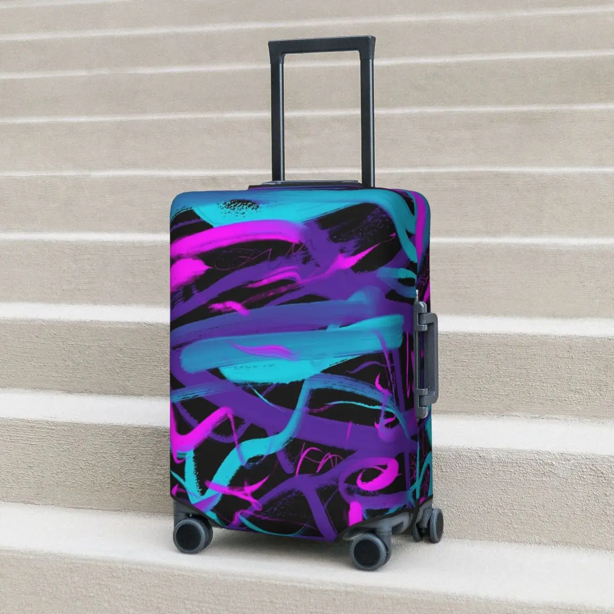 

Neon Brush Print Suitcase Cover Vacation Abstract Art Elastic Luggage Case Business Protector