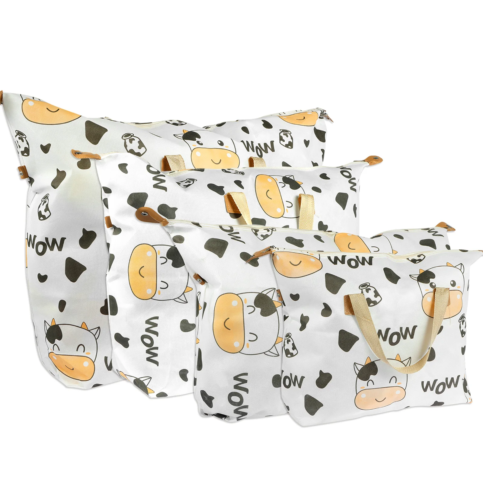 

Набор больших сумок для хранения из 4 предметов, милый складной органайзер для одежды на молнии с коровьим стеганым одеялом и ручкой