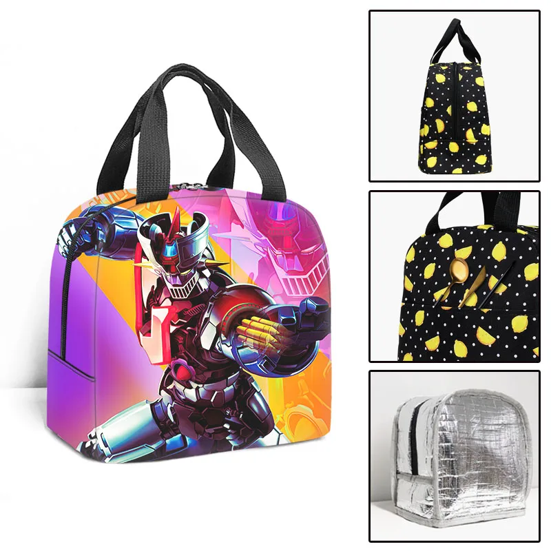 Anime Mazinger Z Insulated Lunch Bag Boys Girls Thermal Cooler Tote Food Picnic Bags Portable Student School Lunch Bag