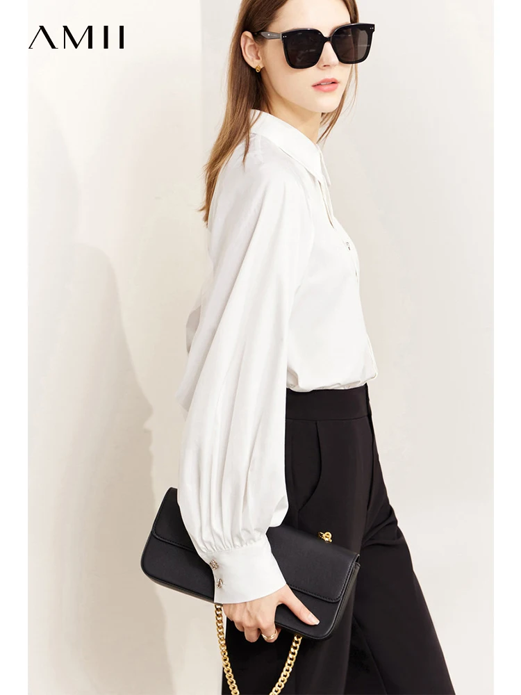 

AMII Minimalism 2022 Puff Sleeve shirt Women French Business Shirts Female Blouse Urban Style Elegant Fashion Top 12241003