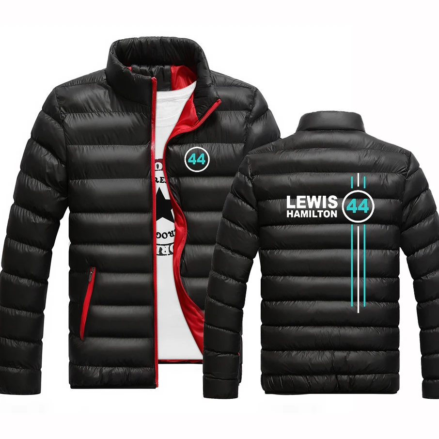 F1 driver Lewis Hamilton digital 44 Printed Winter New Solid Color Streetwear Zipper Jackets Zipper Padded Coats Men's Tops