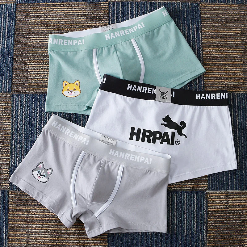 

Autumn New Men's Underwear Printing Korean Mid-waist Sports Breathable Teen Cats and Dogs Cartoon Pattern Cute Letter Boxer Men