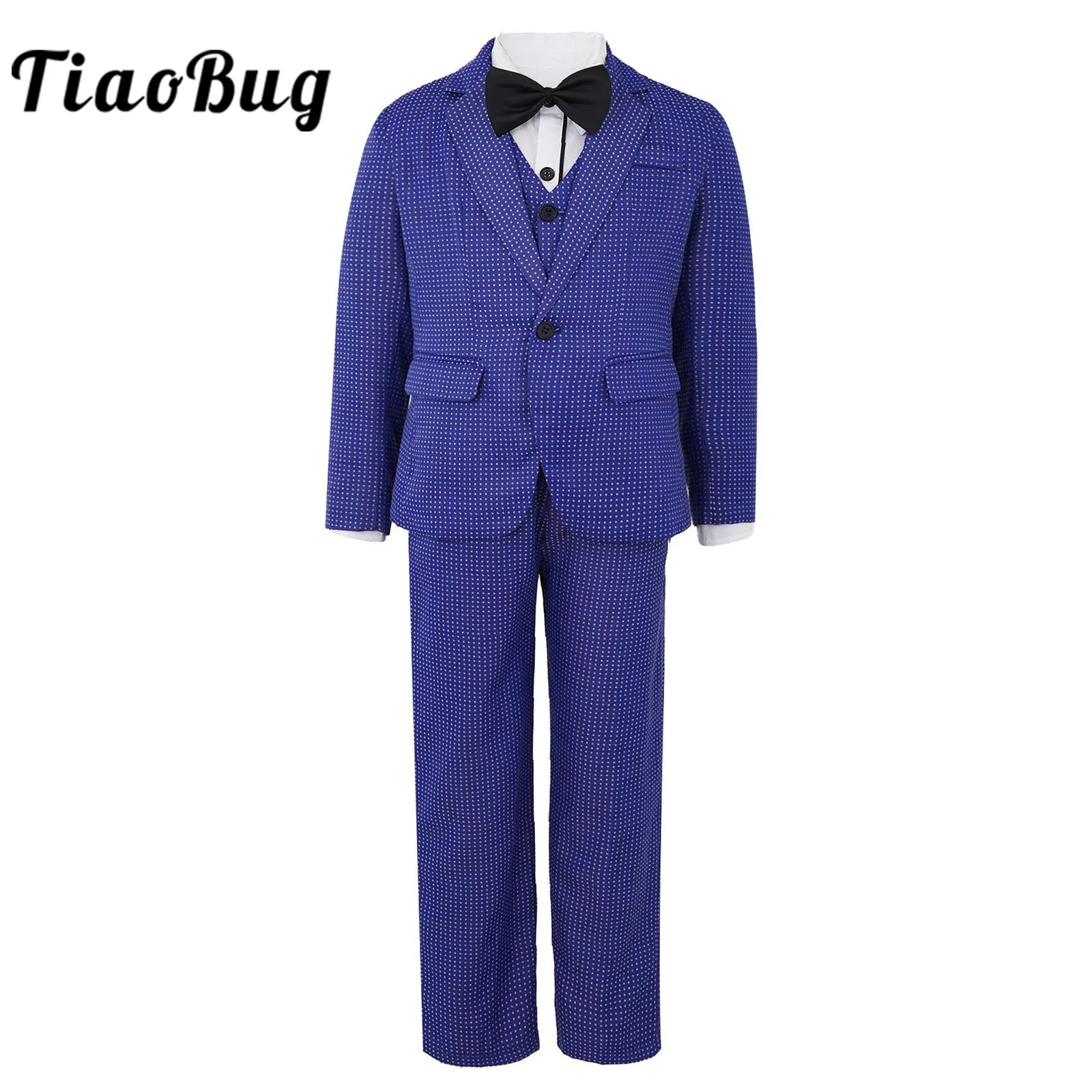 

Kids Boys Polka Dot Gentleman Suit Flower Boy's Wedding Suits Birthday Party Formal Tuxedos Children Dress Outfit Costume 5Pcs