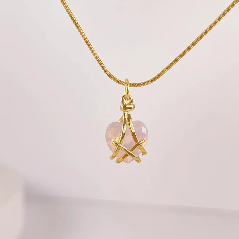 Золотое ожерелье Барби розовое сердце Хрустальная подвеска камень-бриллиант