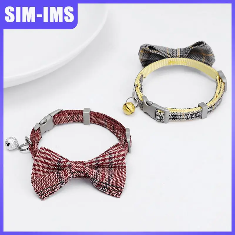 

Adjustable Buckle Design Bow Decoration Cotton Plaid Bow Bell Cat Collar With Colorful Bell Cat Lattice Bowknot Necklace Jewelry