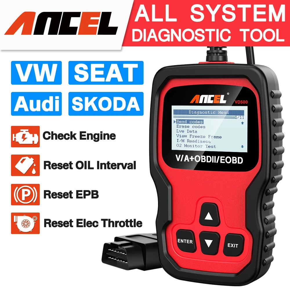 Ancel VD500 OBD2 автомобильный сканер полная система считыватель кодов Подушка безопасности ABS EPB сброс масла автомобиля диагностические инструменты для VAG VW Audi Skoda Ancel VD500 OBD2 автомобильный сканер полная система считыватель кодов Подушка безопасности ABS EPB сброс масла автомобиля диагностические инструменты для VAG VW Audi Skoda