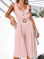 fall women fashion jumpsuit white casual high waist solid single breasted wide leg pants with belt calf length rompers playsuits