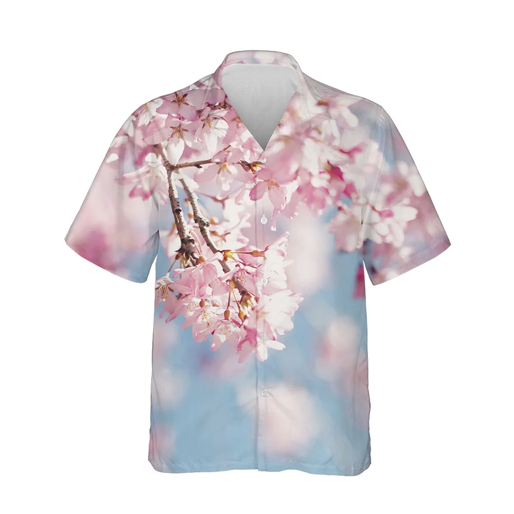 Jumeast 3D Men's Clothing Casual Sakura Shirts For Men Casual Mens Hawaiian Shirt Short Sleeve Comfortable Streetwear Blouses