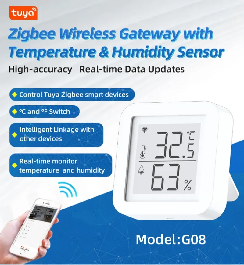 

Wi-Fi датчик температуры и влажности Zigbee Gateway умный концентратор беспроводной домашний мост Homekit Tuya дистанционное управление Поддержка Alexa ...