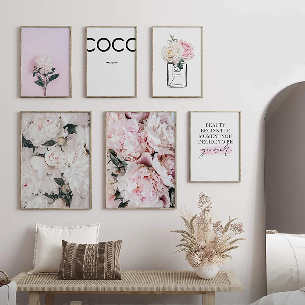 Модный постер с изображением розовых цветов и бутонов Современная Настенная - Фото №1