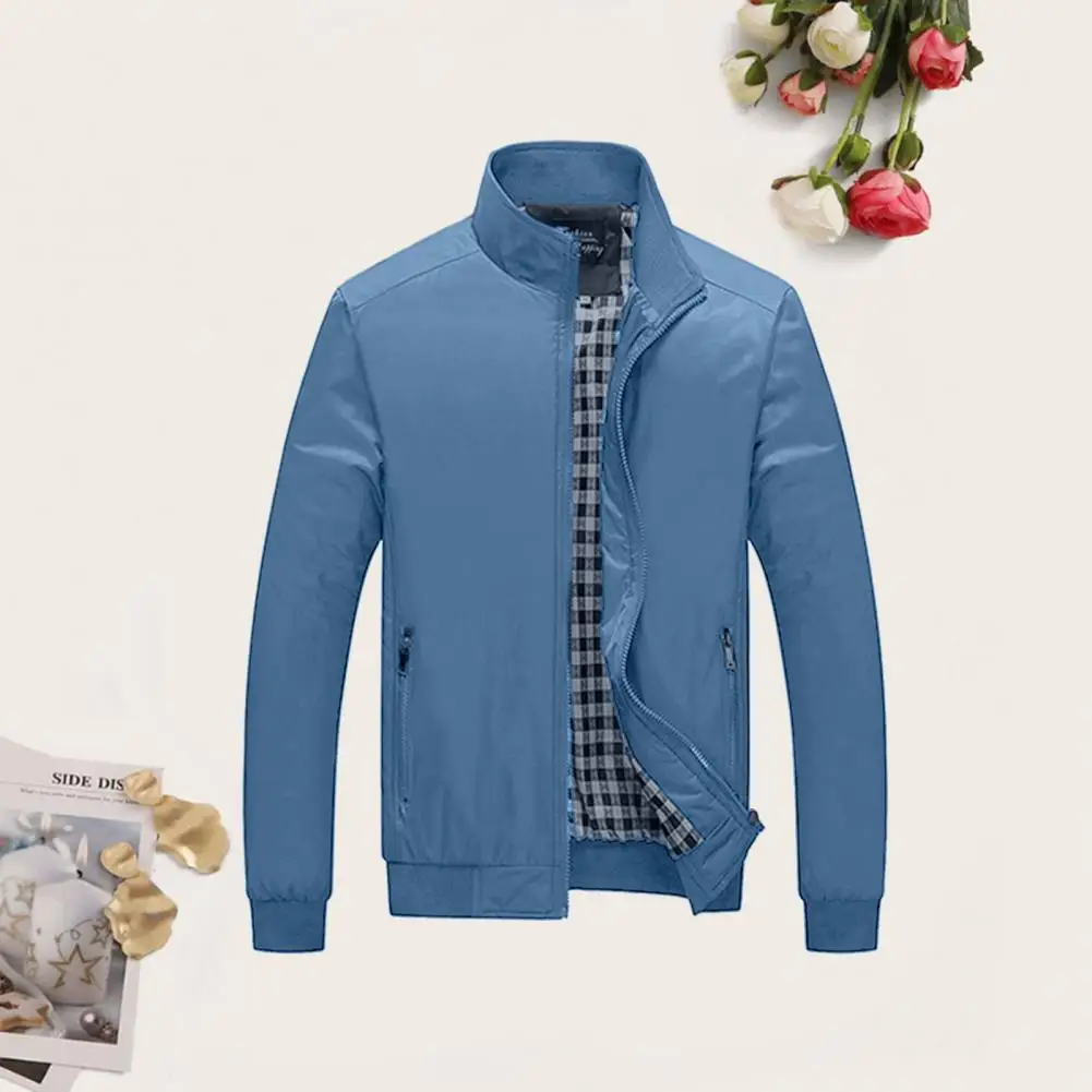 

Popular Shrinkable Cuffs Mid-aged Men Thin Type Solid Autumn Outerwear Plaid Lining Windproof Jacket Coat Daily Clothing