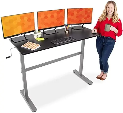 

55 in Standing Desk with Clamp On Shelf | Easy Crank Height Adjustable Stand Up Workstation w/Attachable Monitor Riser | Holds 3