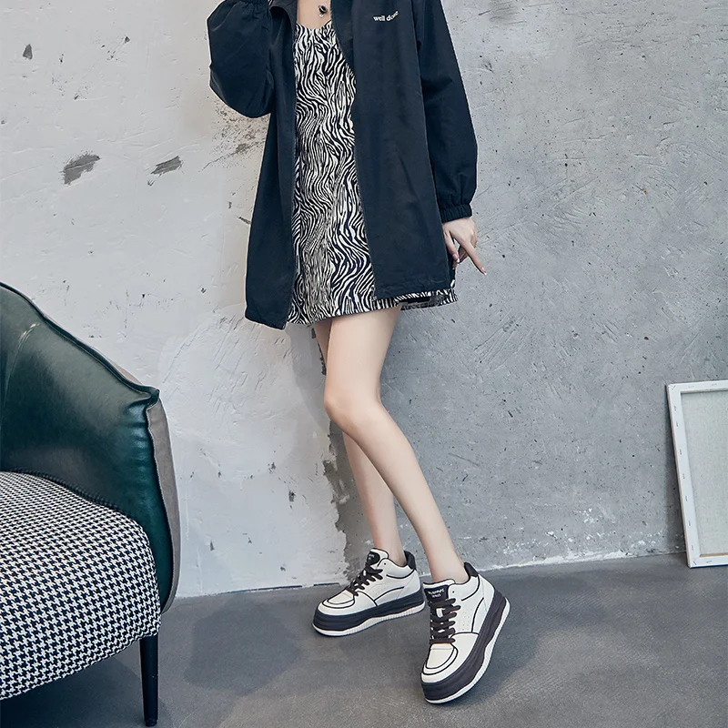 Genuine Leather Small White Shoes Female 2022 Autumn New Thick Bottom High Help Board Shoes Casual Sports