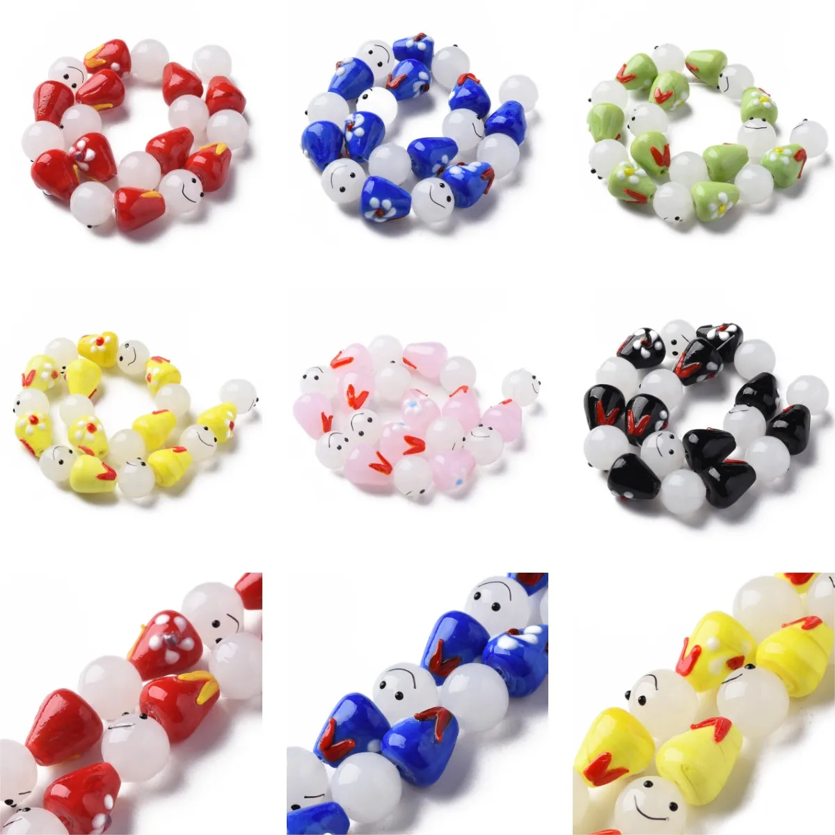 

20Pcs Handmade Lampwork Smile Face Round Flower Cone Beads Glass Charms For Earring Bracelet Necklace DIY Jewelry Making