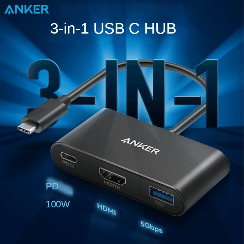 

Anker usb c hub PowerExpand 3-in-1 type c hub with 100W Power Delivery 4K 30Hz HDMI Port 5Gbps usb hub type c Model A8339