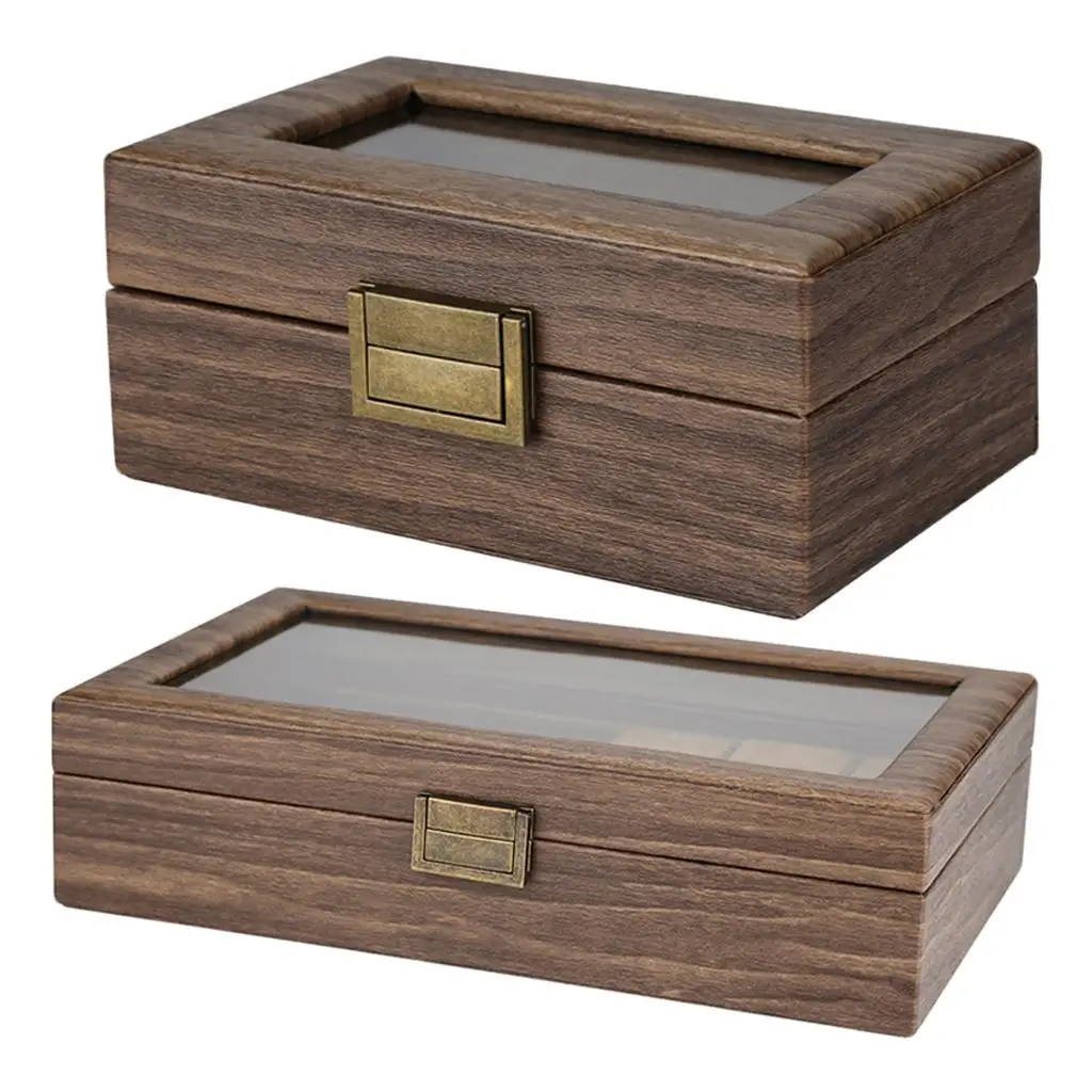 

Vintage Wooden Display Case Organizer W/ And Lock Velvet Jewelry Storage for Men Women, Elegant Appearance.