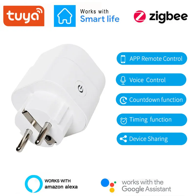 

Tuya Smart Zigbee 3.0 Plug Socket 16A EU UK Outlet 3680W Power Meter Remote Control work with Alexa Home Assistant And Tuya Hub