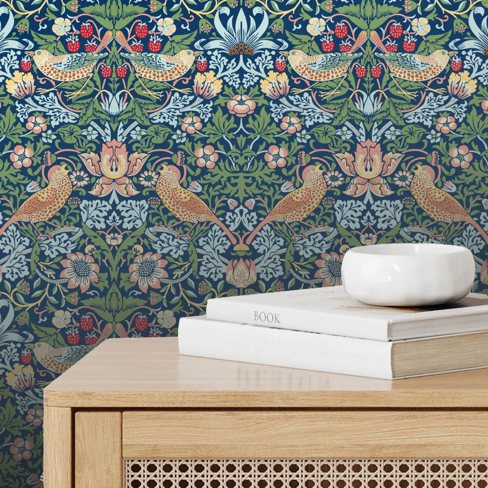 Виниловые самоклеящиеся ботанические обои с птицами для декора шкафа спальни
