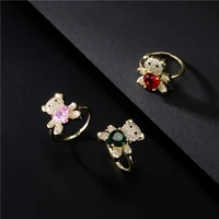 18k gold sweet love bear ring opening design adjustable ladies ring authentic 925 sterling silver jewelry wolf rings for teens