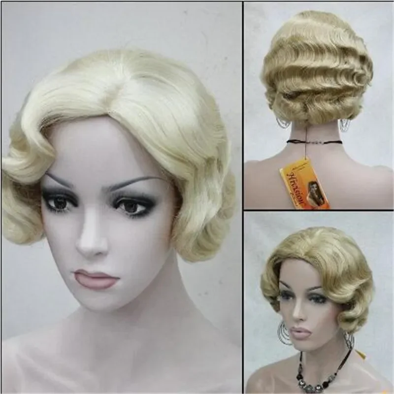 Модные женские винтажные короткие блонд Кудрявые Волнистые натуральные волосы
