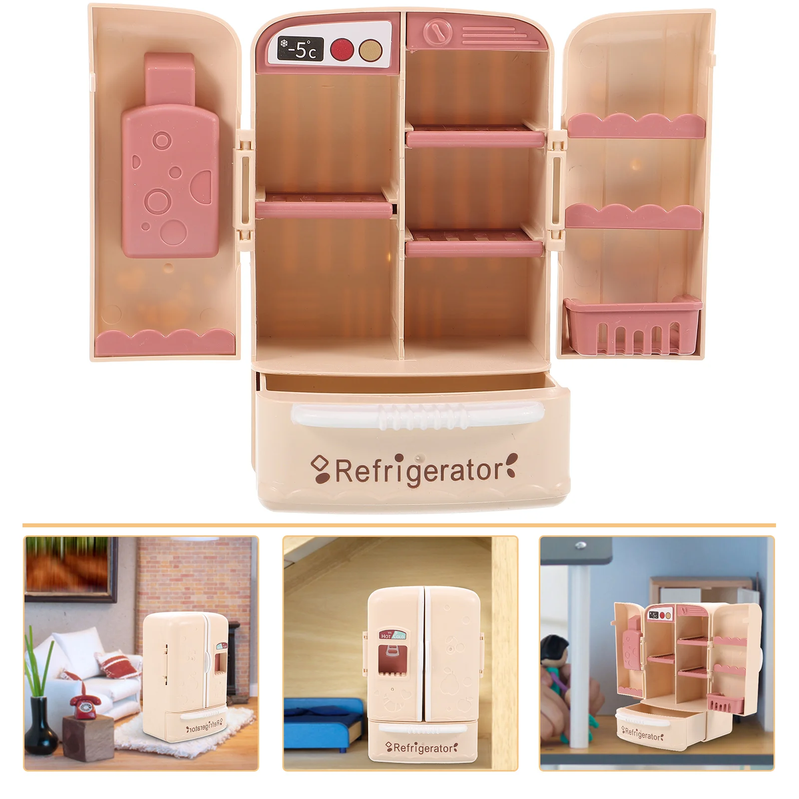 

Double Door Refrigerator Miniatures Accessories Crafts Kitchen Furniture Dollhouse Fridge Ornaments