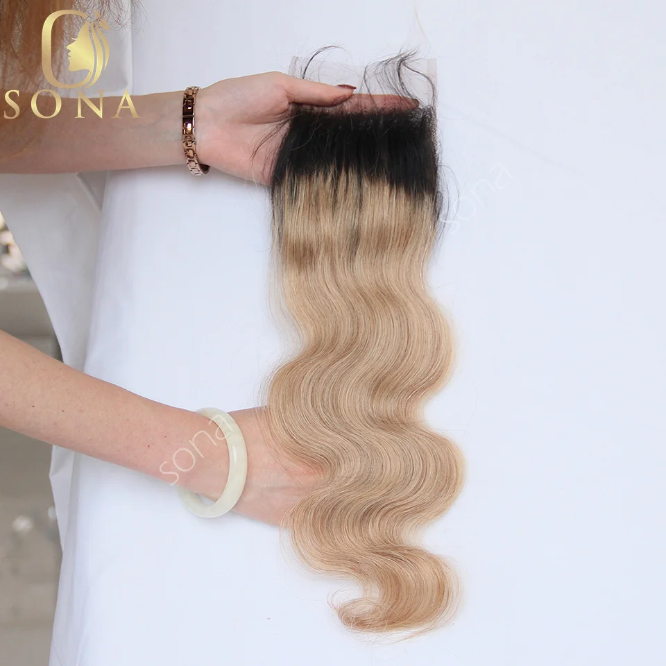 Наборы натуральных волос Honey Blonde Ombre 1B 27 с заколкой-застежкой и HD-кружевом, пепельно-русый, 3 пучка с темными корнями (art.: 3920dca67cf2f) - 3920dca67cf2f