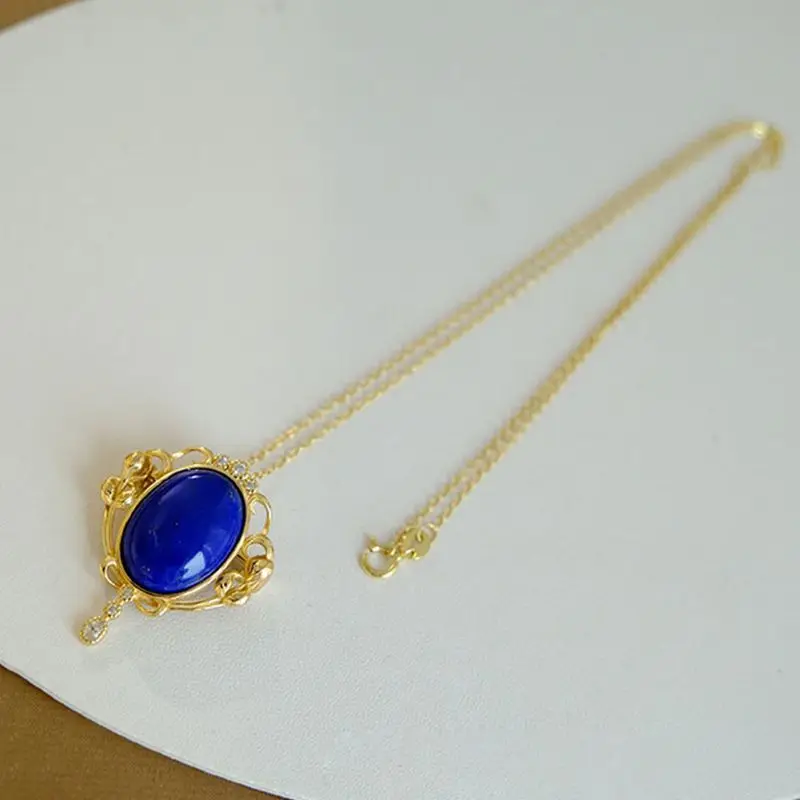 Женская Винтажная брошь с кулоном Классическая Брошь синим Лазуритом в