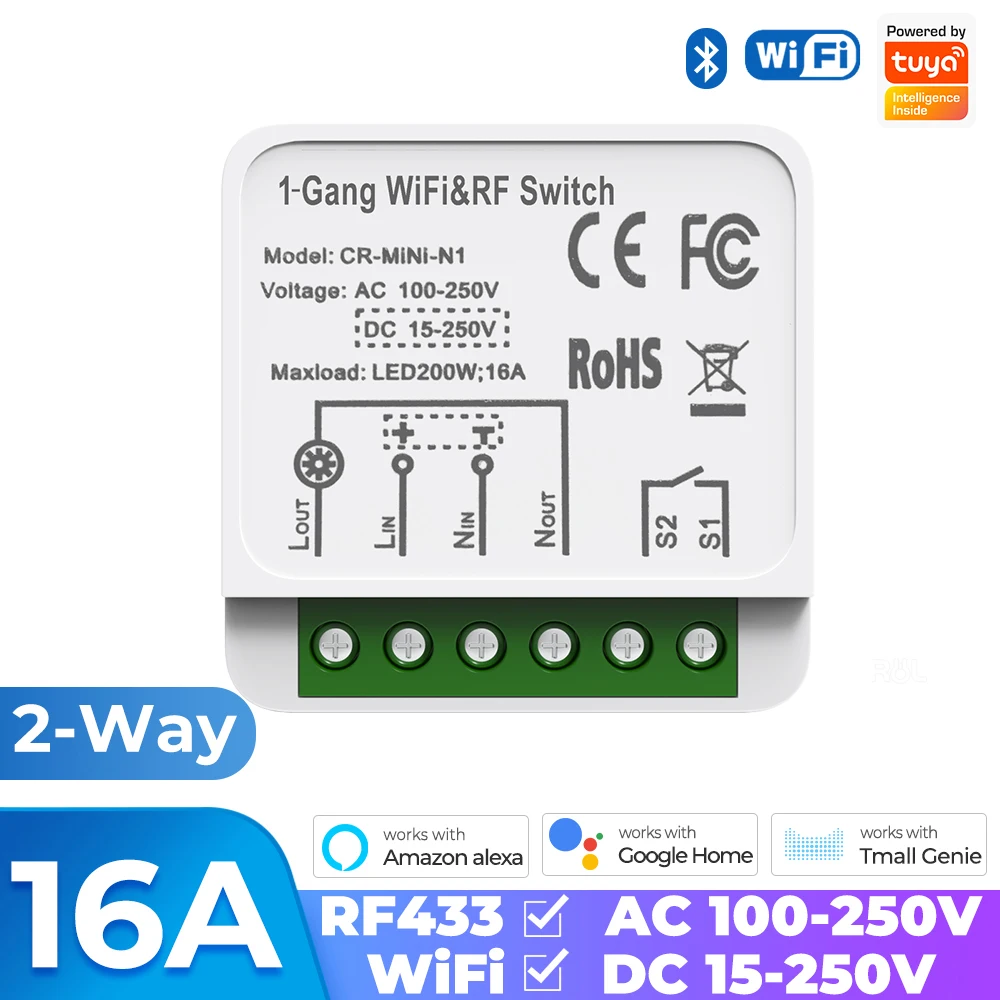 

Умный беспроводной выключатель SMATRUL Tuya Wi-Fi RF433 16A
