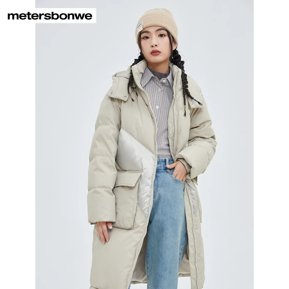 Metersbonwe Women's 22New Winter Loose Stand Collar Hooded Down Jacket 80%Duck Down Short Thick Medium Length Hot Sale Warm Wear
