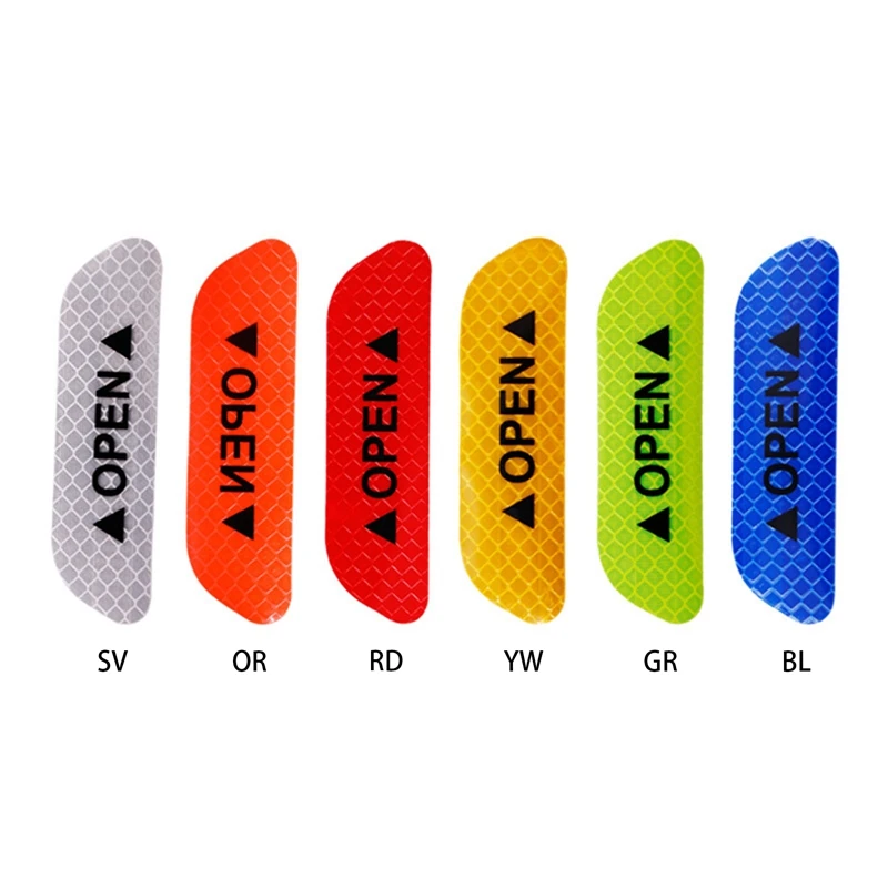 

4Pcs Universal Car OPEN Door Reflective Collision Warning Mark Stickers Fluorescent Material Decal for Motorbike Safety Driving