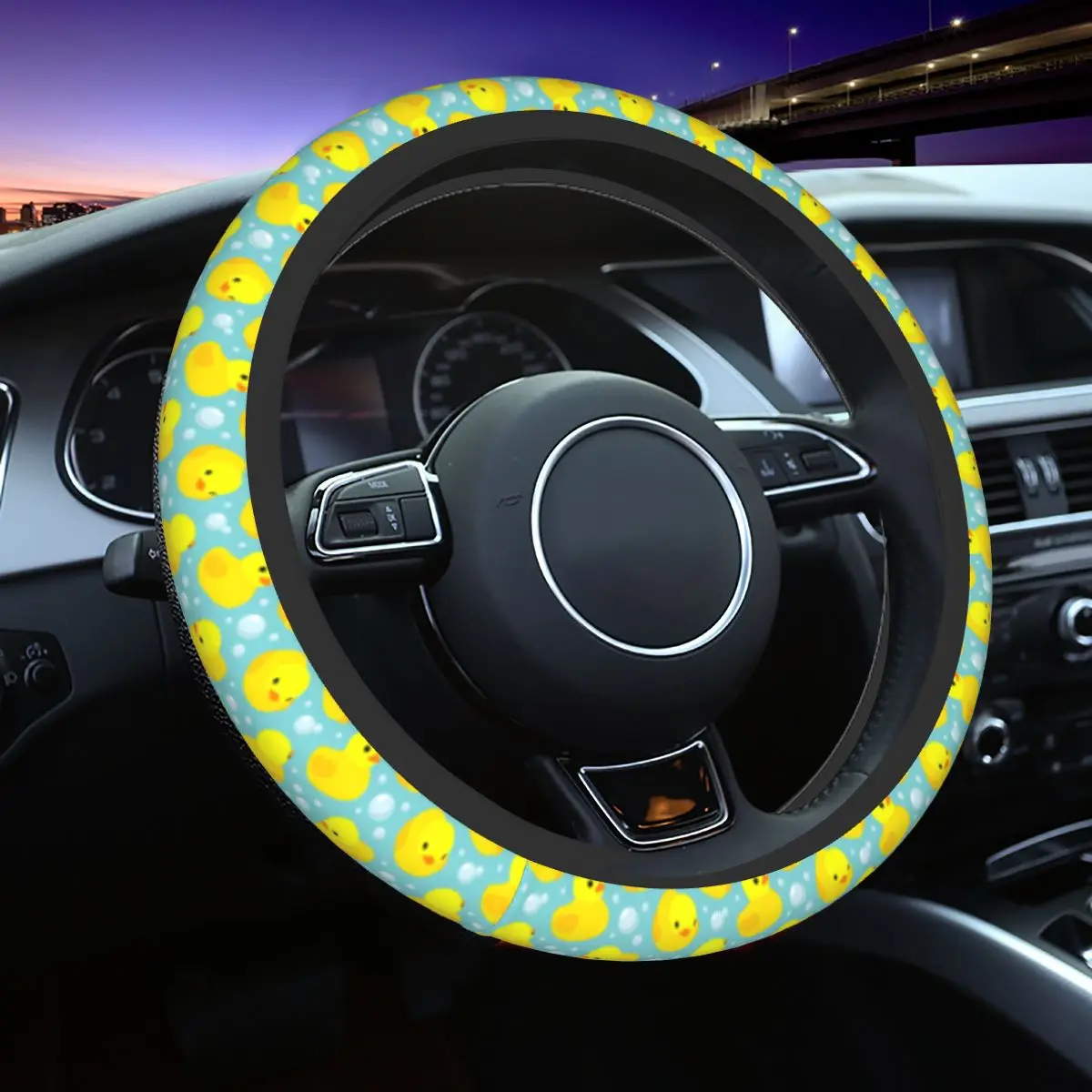 

38cm Steering Wheel Covers Cute Yellow Duck Bubbles Universal Animal Auto Decoration Elastische Car Accessories